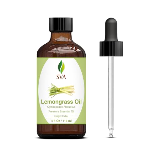 SVA Lemongrass Oil 4Oz (118 ml) Premium Essential Oil with Dropper for Skin Care, Hair Care, Diffuser, Massage & Aromatherapy