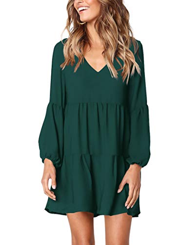 Amoretu Dresses for Women 2023 V Neck Swing Shift Dresses (Green,Medium)