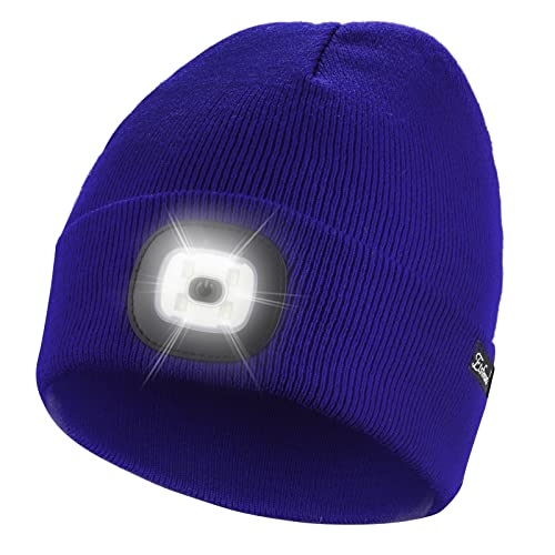 Etsfmoa Unisex Beanie with The Light Gifts for Men Dad Father USB Rechargeable Caps Blue