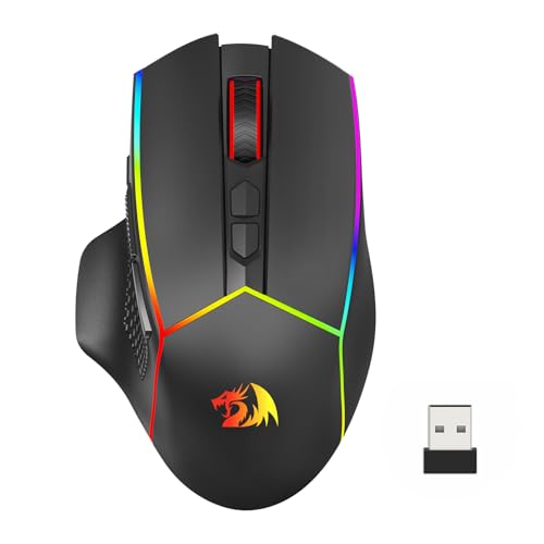 Redragon Wireless Gaming Mouse, Tri-Mode 2.4G/USB-C/Bluetooth Ergonomic Mouse Gaming, 8000 DPI, RGB Backlit, Fully Programmable, Rechargeable Wireless Computer Mouse for Laptop PC Mac, M814
