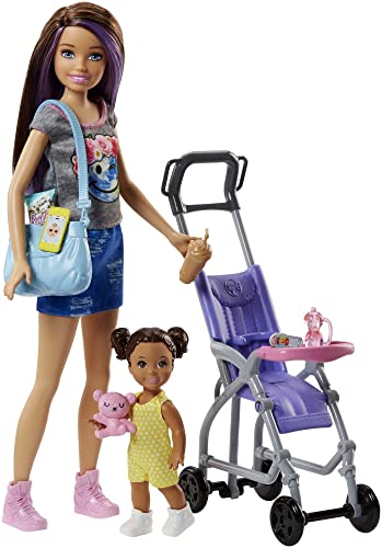 Barbie Babysitting Playset with Skipper Doll, Baby Doll, Bouncy Stroller and Themed Accessories for 3 to 7 Year Olds (Amazon Exclusive)