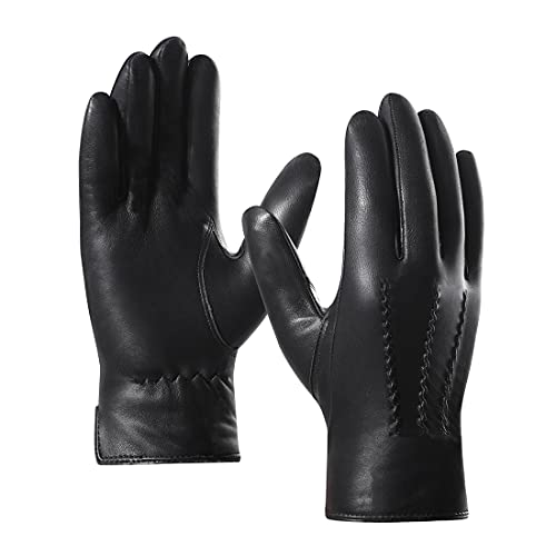 Harssidanzar Leather Gloves for Men,Winter Sheepskin Driving Riding Gloves Cashmere Lined, Black, XL