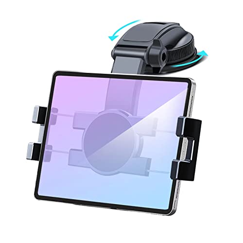 Car Dashboard Tablet Mount Holder, 360° Rotatable Suction Cup with Large Clamp Dash Phone Stand for iPad Pro 12.9/9.7/11/10.5/Air/Mini 6 5 4 3, Samsung Galaxy Tab, iPhone 15/14, 4.7'-12.9' Tab & Phone