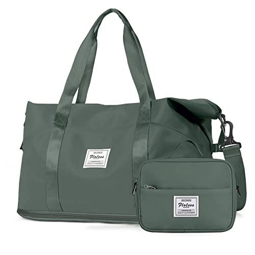 Travel Duffel Bag, Sports Tote Gym Carry on Bag Shoulder Weekender Overnight Bag for Women with Trolley Sleeve, Green