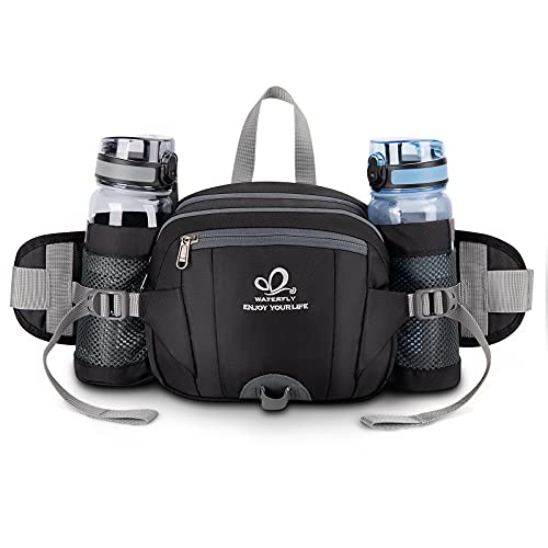 WATERFLY Fanny Pack Waist Bag: Fannie Pack 2 Water Bottle Holders Lumbar Belt Hiking Walking Running Jogging Camping Large Woman Man (Bottle Not Included)