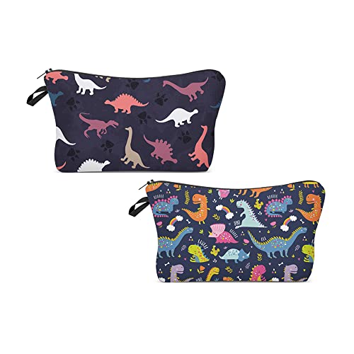Evergoo 2 Pack Soft Makeup Bag for Purse, 3D Allover Printed Makeup Pouch with Zipper Cute Storage Washing Bag Small Pouch Gift for Women-Dino