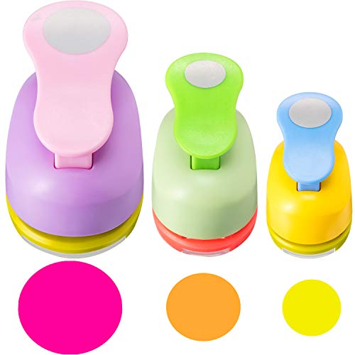 3 Pack Craft Hole Punch 2 Inch 1 Inch 5/8 Inch Circle Punch Set Paper Punchers with Craft Sticker Paper, Circle Cutter for Card Making Scrapbook Crafts DIY Albums Photos Office Supplies(10 Pcs Paper)