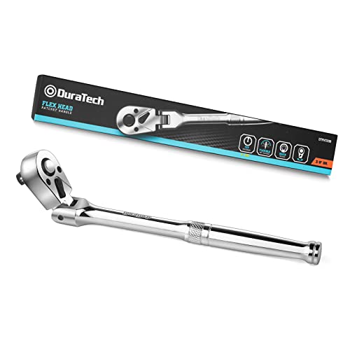 DURATECH 3/8' Drive Flex-Head Ratchet, 72-Tooth Ratchet Wrench, Quick-release, Reversible Switch, Full-Polished Chrome Plating, Alloy Steel