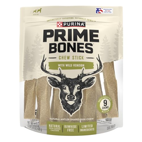 Purina Prime Bones Made in USA Facilities Limited Ingredient Medium Dog Treats, Chew Stick With Wild Venison - 9 ct. Pouch