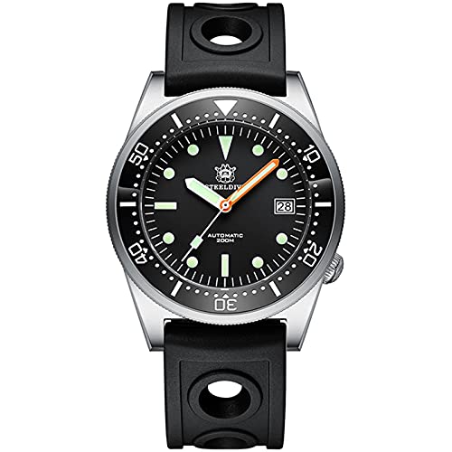Steeldive Brand SD1979 Stainless Steel Watches Super Luminous C3 Blue Dial 200M Waterproof Dive Watch for Men (Black)