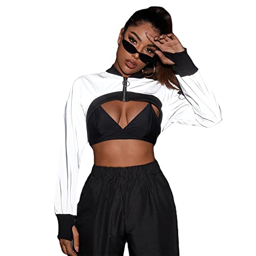 Ypser Reflective Rave Top Crop Top Shrug Techwear Shirt Rave Outfits For Women Silver