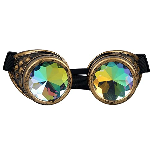 Lelinta Kaleidoscope Rave Glasses Rainbow Crystal Lenses Steampunk Goggles Rave Goggles Halloween Festival Goggles