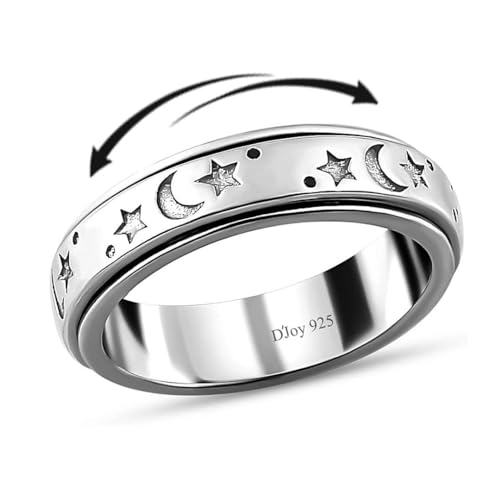 SHOP LC DELIVERING JOY 925 Sterling Silver Fidget Ring Men Moon Star Anxiety Ring for Women Wedding Band Platinum Plated Statement Jewelry Stress Relief Bridal Engagement Rings Size 7 Birthday Gifts