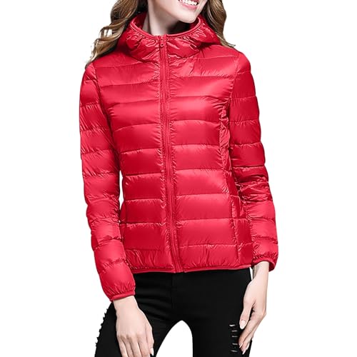 YFJRBR women clothes Puffer Jacket Womens Winter Coats for Women Lightweight Long Sleeve Full Zip Puffer Jackets Outwear with Pockets (Red-1, L)…
