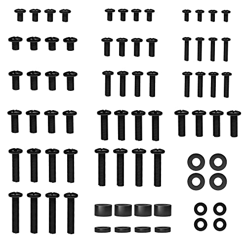 BONTEC Universal TV Mounting Hardware Kit Compatible with Most TVs Up to 80 inch, includes M4, M5, M6, & M8 TV Screws, Washers & Spacers, Works with Any TV Wall Bracket, Monitor & TV Stand(Black)