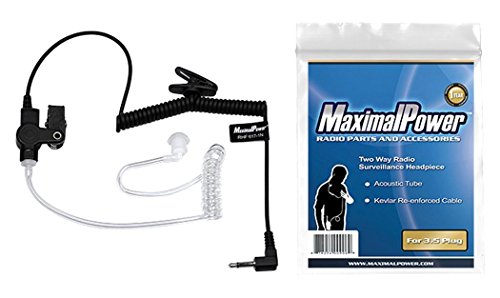 MaximalPower RHF 617-1N 3.5mm RECEIVER/LISTEN ONLY Surveillance Headset Earpiece with Clear Acoustic Coil Tube Earbud Audio Kit For Two-Way Radios, Transceivers and Radio Speaker Mics Jacks , Black