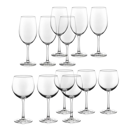 Libbey Vineyard Reserve Wine Glass Set of 12, Red and White Clear Wine Glasses, Merlot, Bordeaux, Chardonnay Gifts, Lead-Free Party Wine Glasses