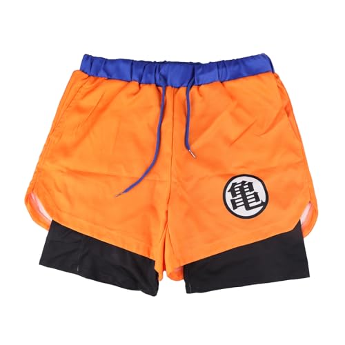 Rulercosplay Anime Double Layer Active Shorts Goku Printing 5'' Inseam Funny Board Shorts for Men, Boys