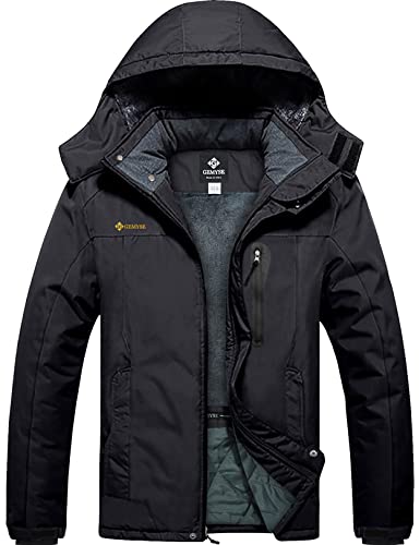GEMYSE Men's Mountain Waterproof Ski Snow Jacket Winter Windproof Rain Jacket (Black,X-Large)