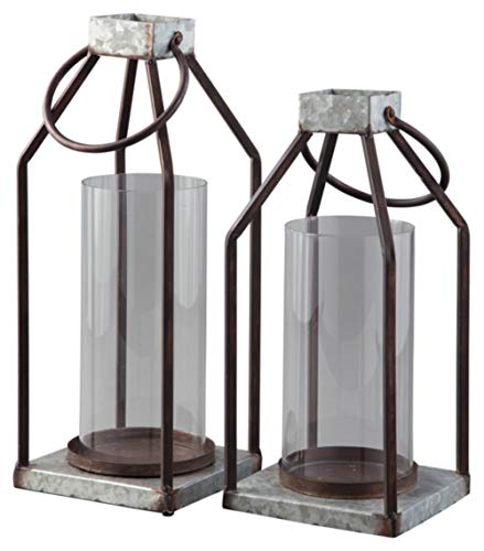 Signature Design by Ashley Diedrick Rustic Lantern 2 Count, Indoor and Outdoor, 19' & 17', Gray and Black