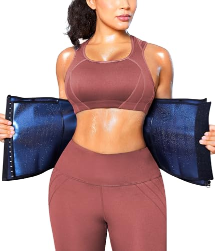 Junlan Waist Trainers for Women Belly Fat Sauna Suit Waist Trimmer Sweat Bands for Stomach(Blue,Medium)