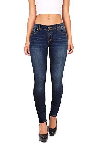 Wax Denim Women's Juniors Basic Stretchy Fit Skinny Jeans (5, Dark Denim)