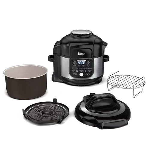 Ninja FD302 Foodi 11-in-1 Pro 6.5 qt. Pressure Cooker & Air Fryer that Steams, Slow Cooks, Sears, Sautés, Dehydrates & More, with 4.6 qt. Crisper Plate, Nesting Broil Rack & Recipe Book, Silver/Black