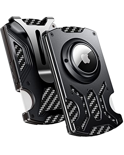 Koxsis Airtag Wallet for Men, Minimalist Metal Wallets with Apple Airtag Holder, 15 Credit Card Holder, Money Clip, RFID Blocking, Boy Men's Slim Thin Front Pocket Tactical Wallet, Carbon Fiber Black