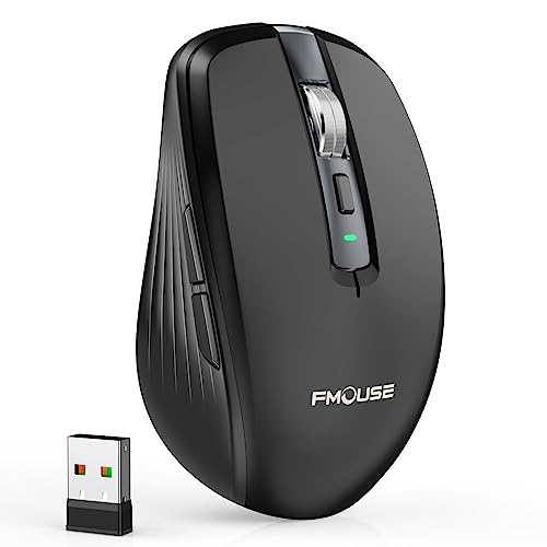 FMOUSE Wireless Mouse for Laptop, Ergonomic Bluetooth Mouse with Tri-Mode (Dual Bluetooth + 2.4GHz) 2400 DPI USB C Rechargeable Silent Mice for PC Computer Desktop (Black)