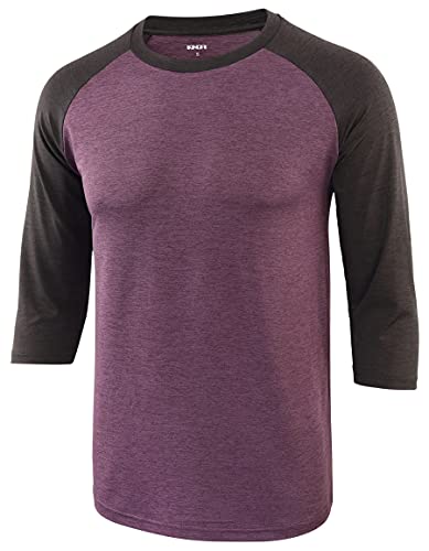KNQR Men's Performance Quick Dry 3/4 Raglan Sleeve Active Outdoor Hiking Running Baseball T Shirts Vitality Purple/Black Carbon XL