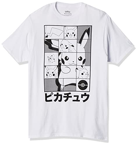 Pokemon Men's Pokémon Pikachu Japanese Puzzle Power T-Shirt, White, Large