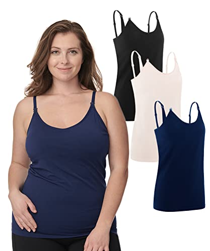 Under Control Nursing Cami Tank Tops for Breastfeeding Women Nursing Tops Maternity Shirts, Camisoles with Built in Bra 3Pack (as1, Alpha, m, Regular, Regular, Pink/Navy/Black)