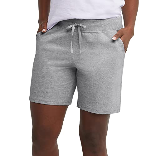 Hanes Women's Jersey Pocket Short with Outside Drawcord,Large, Grey