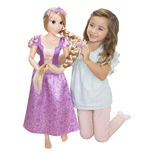 Disney Princess Rapunzel Doll Playdate 32” Tall & Poseable, My Size Articulated Doll in Purple Dress, Comes with Brush to Comb Her Long Golden Hair, Flower Garland Hairband & Hair Pins