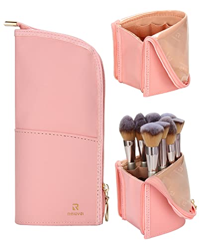 Makeup Brush Case Travel Makeup Brush Holder Portable Makeup Brush Bag Professional Cosmetic Bag Artist Storage Bag Essentials Stand-up Foldable Makeup Cup (Pink, Small)