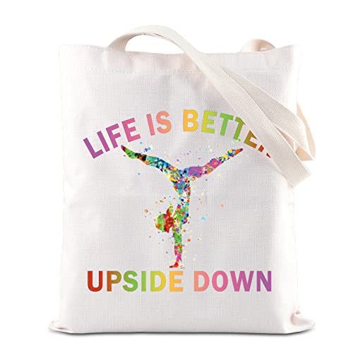 FOTAP Gymnast Cosmetic Bag Gymnast Inspirational Gift Gymnastics Lover Gift Tumbling Girl Travel Bag Gymnastics Zipper Pouch Makeup Bag (LIFE DOWN tote)