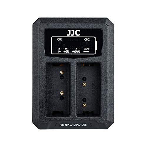 JJC NP-W126 Battery Charger USB Dual Slot for Fuji Fujifilm X-T3 X-T2 X-T1 X-S10 X-T30 X-T20 X-T10 X-T200 X-T100 X100VI X100V X100F X-H1 X-PRO3 X-PRO2 X-E4 X-E3 X-E2 X-E2S X-A7 & More Fujifilm Cameras