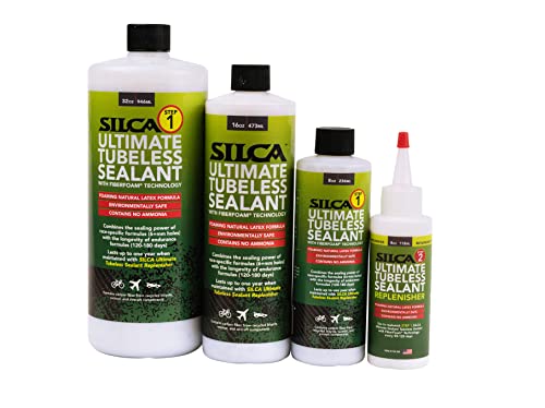 SILCA Ultimate Tubeless Tire Sealant W/FIBERFOAM | Long Lasting, Fast Sealing Bike Tire Sealant | Tubeless Sealant - MTB, Road, Gravel Bicycle Tires | Tire Sealant Bicycle (32oz Sealant with Carbon)
