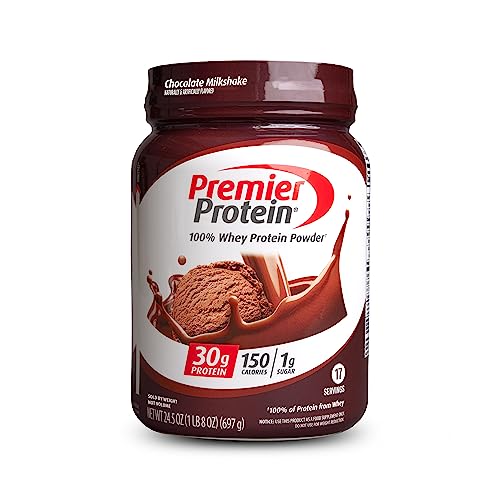 Premier Protein Powder, Chocolate Milkshake, 30g Protein, 1g Sugar, 100% Whey Protein, Keto Friendly, No Soy Ingredients, Gluten Free, 17 Servings, 23.9 Ounce (Pack of 1)