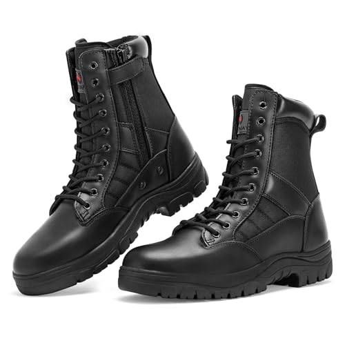 WIDEWAY Men's Military Tactical Work Boots Black Combat Boots for Motorcycle Hiking (Black-A, Adult, Men, 11.5, Numeric, US Footwear Size System, Medium)