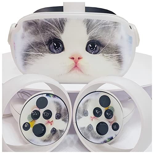 LCHH-VR Headset Skin Stickers Vinyl Decal Stickers Compatible with Oculus Quest 2, VR Headset and Controllers Virtual Reality Protective Decal Skin Quest2 Accessories (Baby Cat)