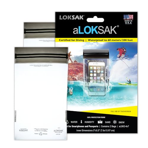 LOKSAK - aLOKSAK Waterproof Cellphone Dry Bags - Airtight Underwater Phone Pouch - Touch Screen Compatible - Diving Certified - 2 Pack- 4in x 7in