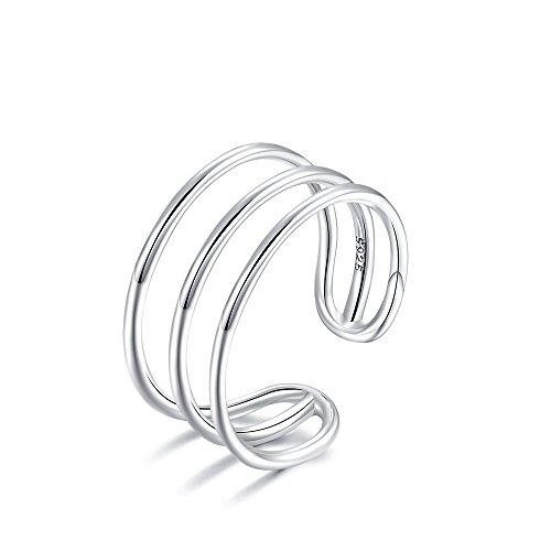 LEMON GRASS Sterling Silver Simple Band Ring Open Ring Ajustable Wide Band Line Rings