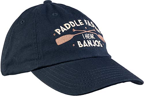 Ann Arbor T-shirt Co. Paddle Faster, I Hear Banjos | Funny Camping, River Rafting Canoe Kayak Baseball Cap Dad Hat Navy Blue