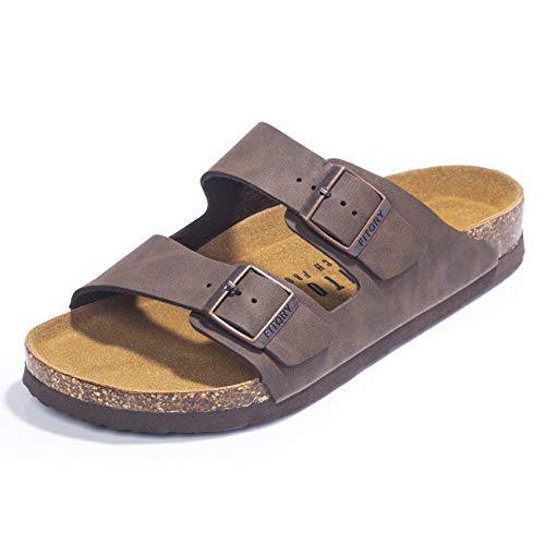 FITORY Mens Sandals, Arch Support Slides with Adjustable Buckle Straps and Cork Footbed Brown Size 12