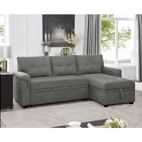 Naomi Home Transform Any Space: Sleeper Sectional Sofa with Convertible Sofa Bed & Inviting Chaise. Find Tranquil Comfort with Stress-Relieving Design & Durable Cushions - Gray/Velvet