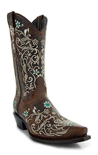 Soto Boots Women's Dahlia Vintage Flower Embroidery Cowgirl Boots M50042 (Brown,7 B(M) US)
