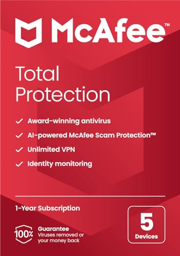 McAfee Total Protection 2024 Ready | 5 Device | Cybersecurity Software Includes Antivirus, Secure VPN, Password Manager, Dark Web Monitoring | Key Card