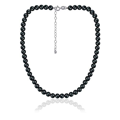 SEA OF ICE Precious Hematite Gemstone 6mm Round Beads Necklace -14' Plus 2' Extender with Sterling Silver Spring Ring Clasp - Necklaces for Everyday Wear