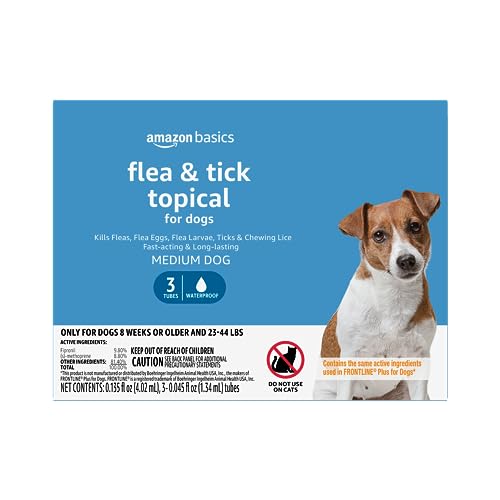 Amazon Basics Flea and Tick Topical Treatment for Medium Dogs (23-44 lbs), 3 Count (Previously Solimo)